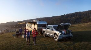 family camping with a 2022 Ford F-150 Lightning