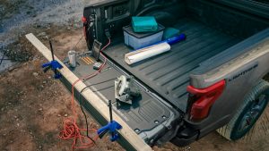 on-board generator in the bed of a 2022 Ford F-150 Lightning