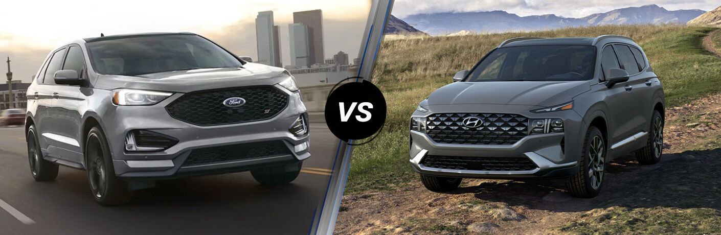 A visual comparison between the 2022 Ford Edge vs 2022 Hyundai Santa Fe. 