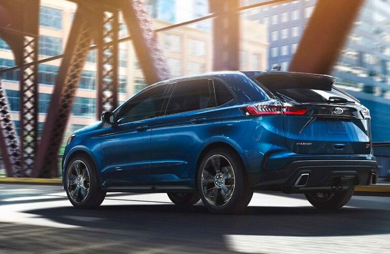 rear view of a blue 2019 Ford Edge