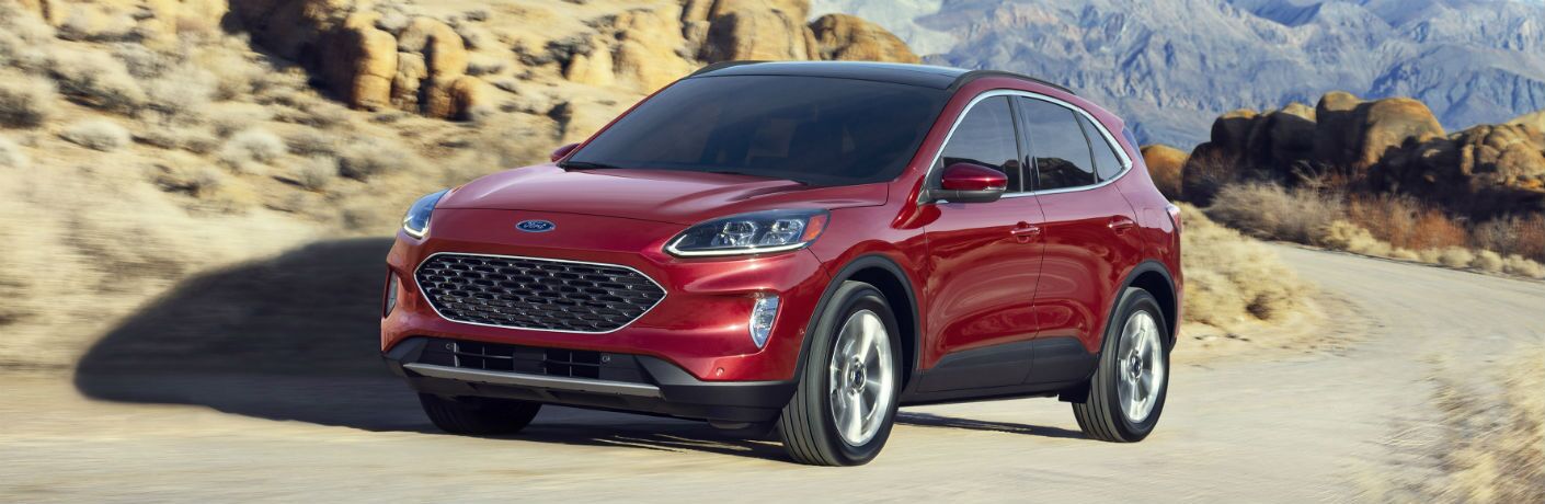 side view of a red 2020 Ford Escape Plug-In Hybrid