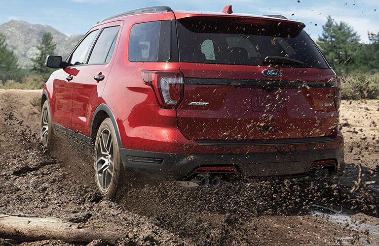 rear view of a red 2019 Ford Explorer