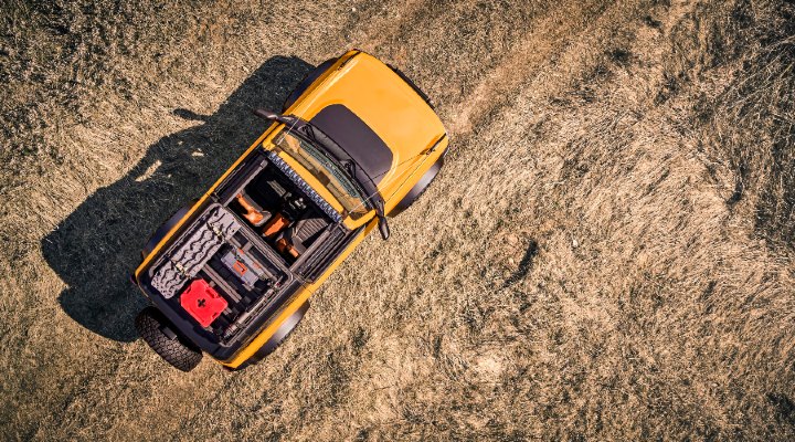 aerial view of a yellow 2021 Ford Bronco 2-Door