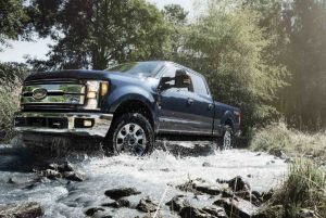 side view of a blue 2019 Ford Super Duty