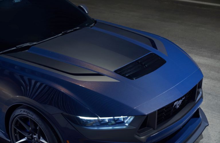 Blue 2024 Ford Mustang Dark Horse Hood and Grille