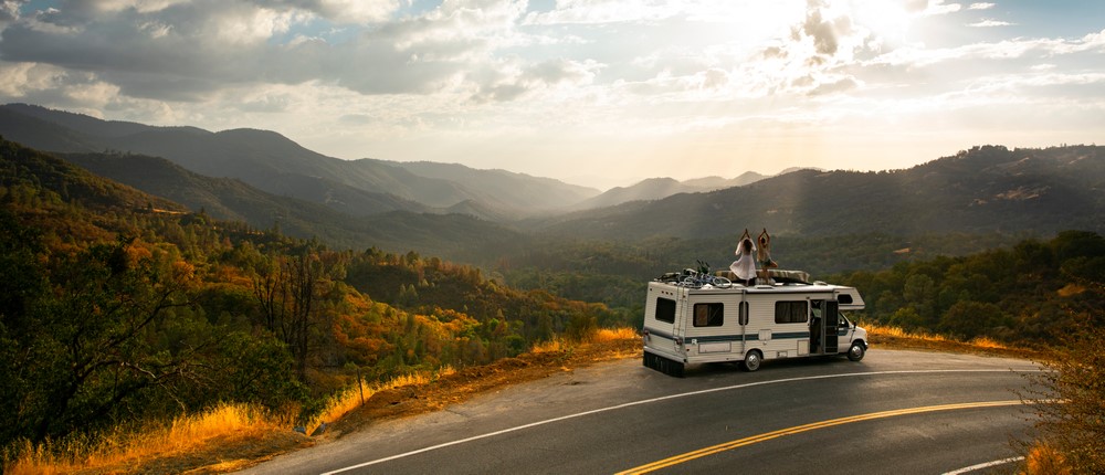 rv parked at roadside scenic overlook