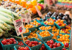 fruits and veggies at a farmers market