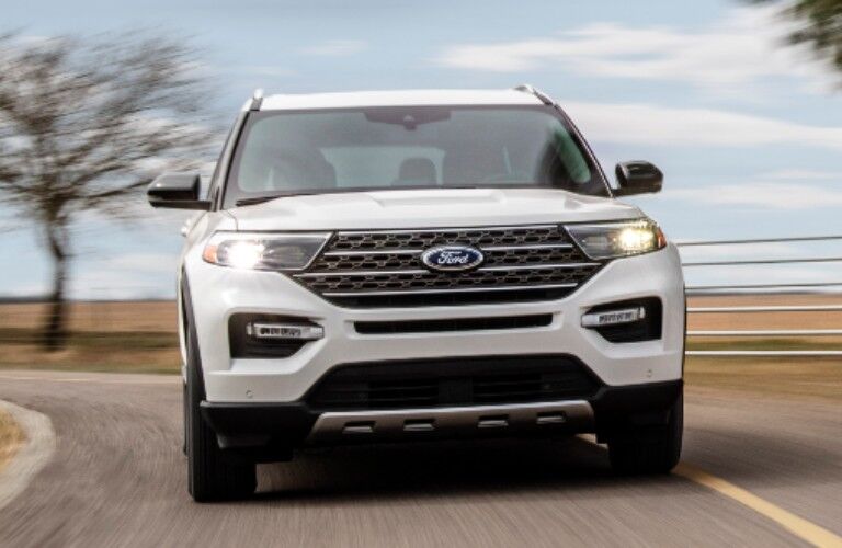 front view of a white 2021 Ford Explorer King Ranch