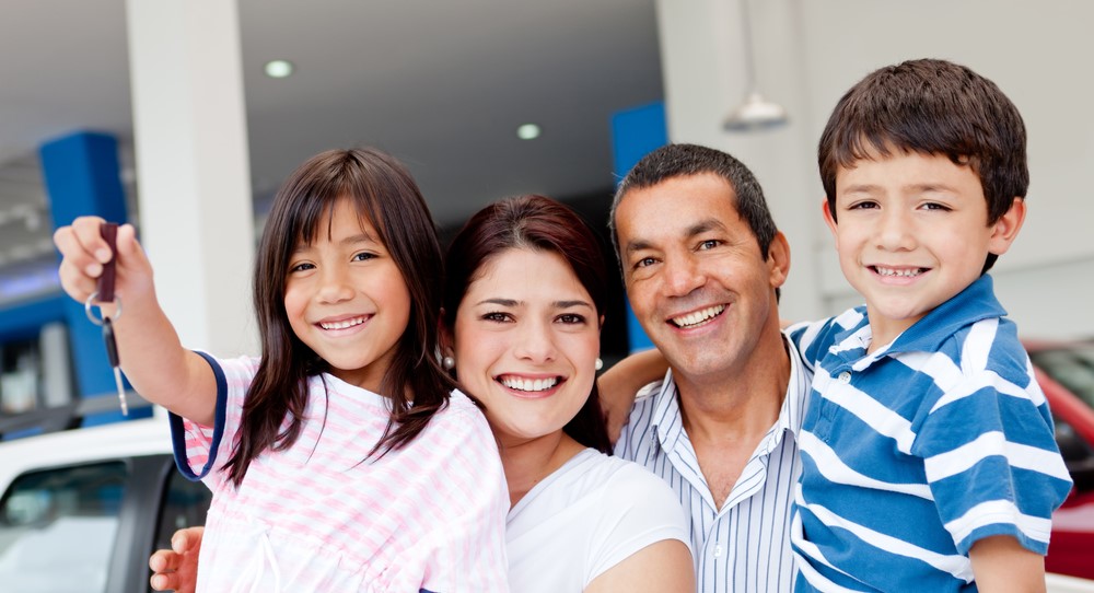 happy family with car keys