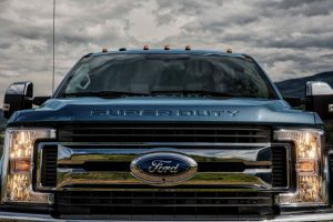 front view of a blue 2019 Ford Super Duty