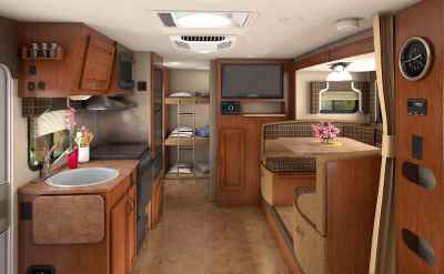 A bunkhouse camper with bunk beds, travel trailer and fifth wheels