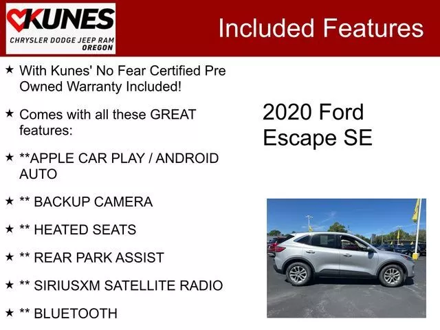 Used 2020 Ford Escape SE with VIN 1FMCU0G60LUC77607 for sale in Oregon, IL