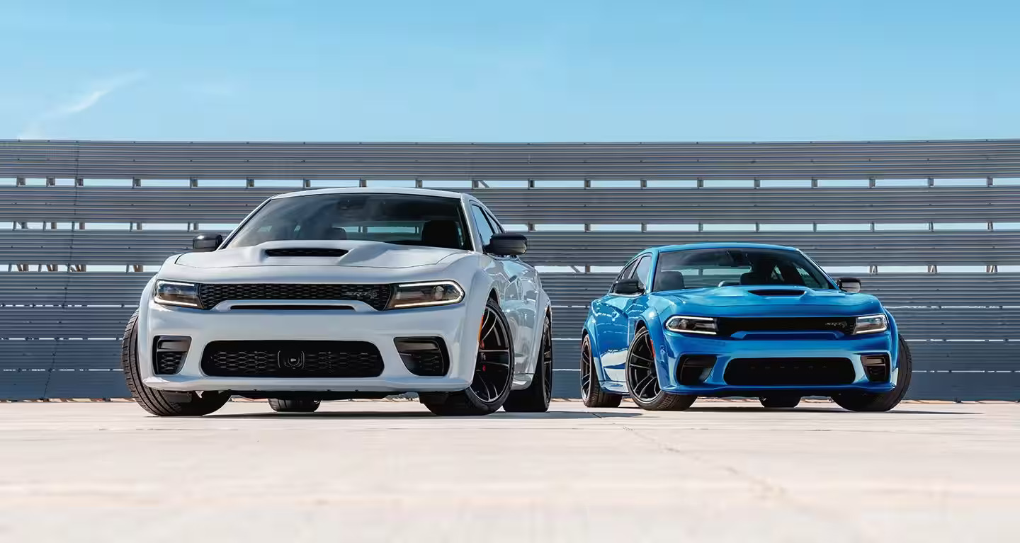 A blue and white sports cars