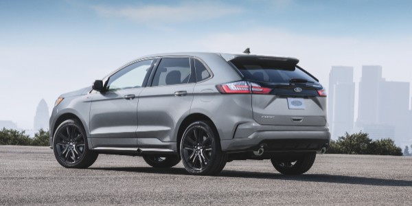 rear view of a silver 2020 Ford Edge ST-Line