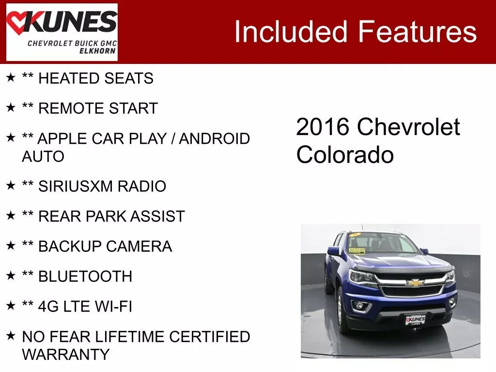 Used 2016 Chevrolet Colorado LT with VIN 1GCGTCE33G1217928 for sale in Elk Horn, WI