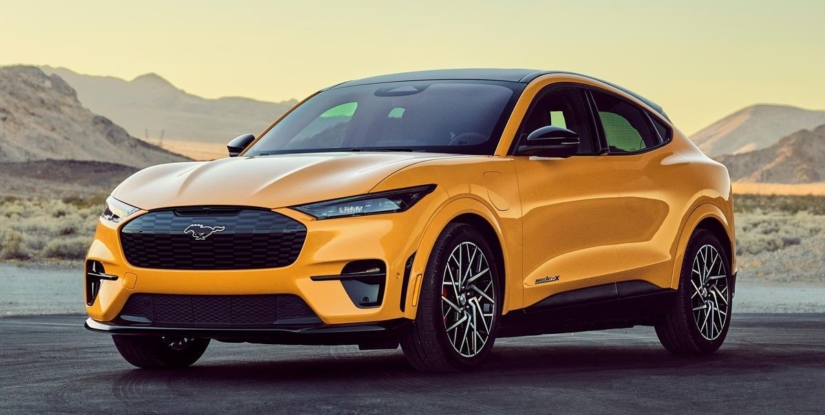 yellow-orange Ford Mustange Mach-E