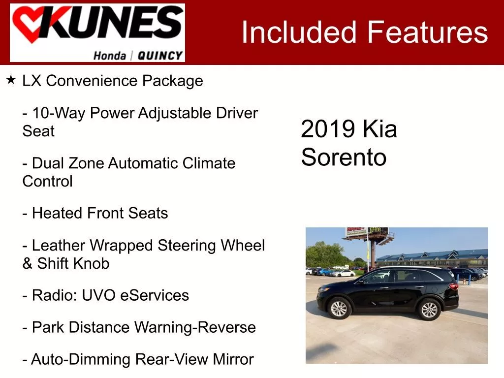 Used 2019 Kia Sorento LX with VIN 5XYPG4A37KG432477 for sale in Quincy, IL