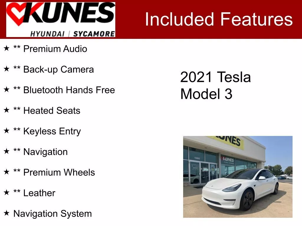 Used 2021 Tesla Model 3 Base with VIN 5YJ3E1EAXMF961377 for sale in Sycamore, IL