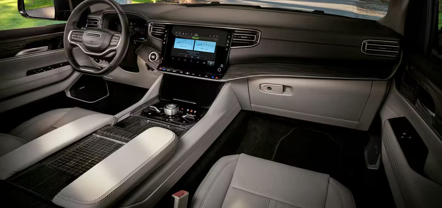 The interior of the jeep wagoneer.