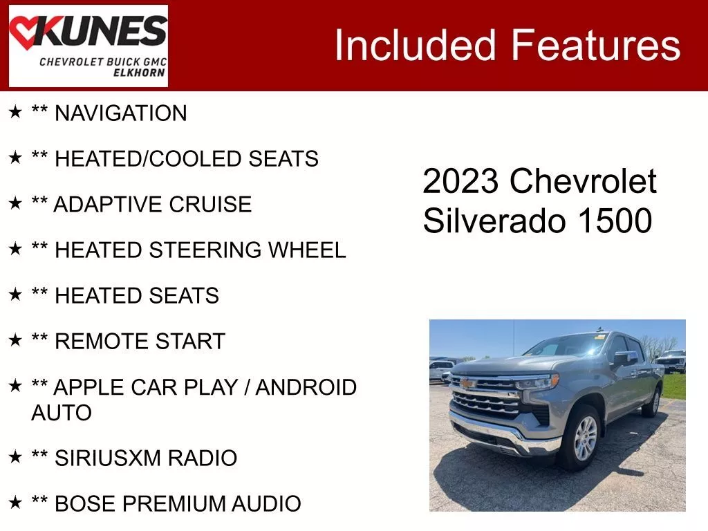 Used 2023 Chevrolet Silverado 1500 LTZ with VIN 2GCUDGEDXP1107825 for sale in Elk Horn, WI