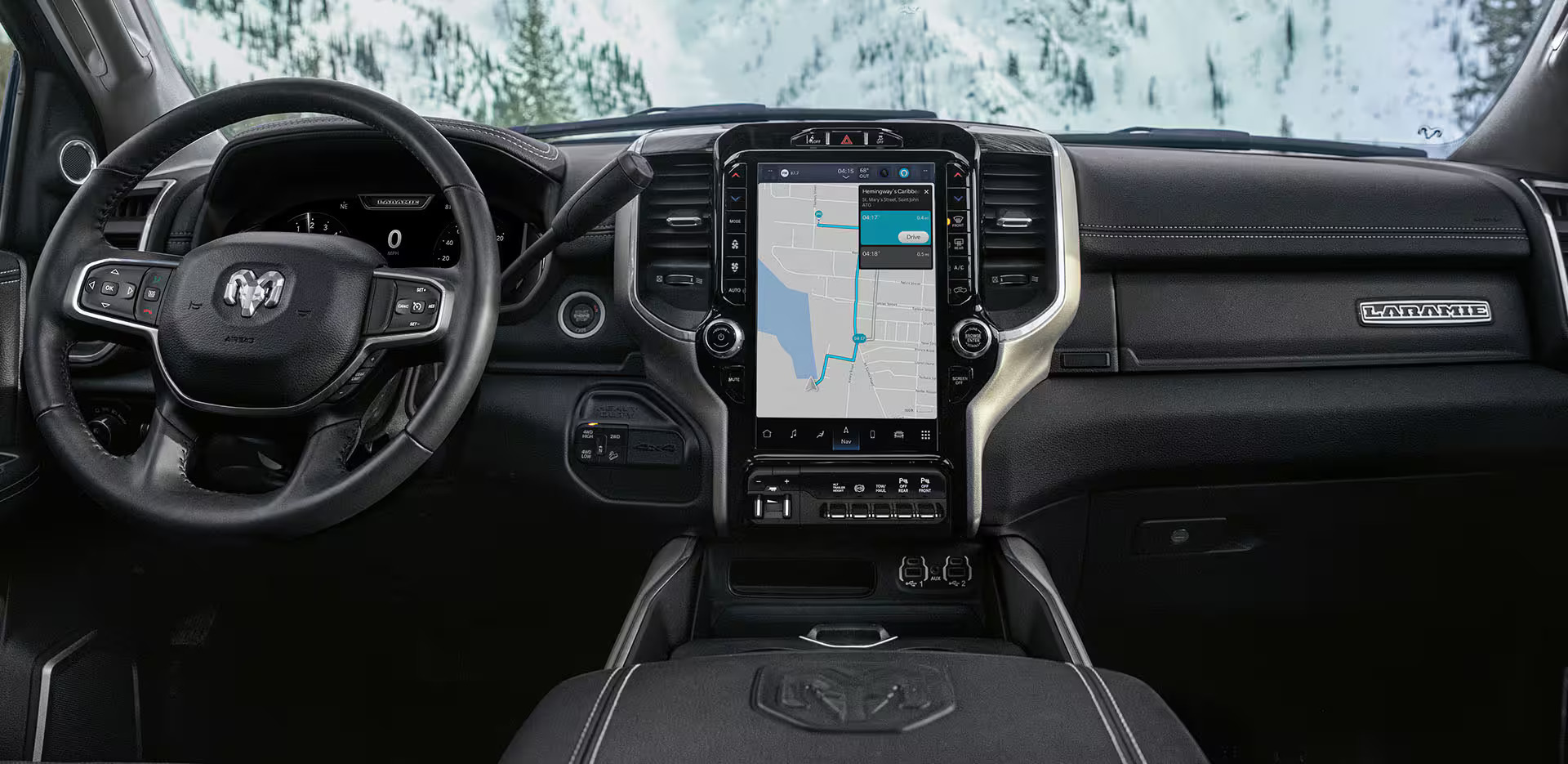 The front navigation screen in the 2024 Ram 3500.