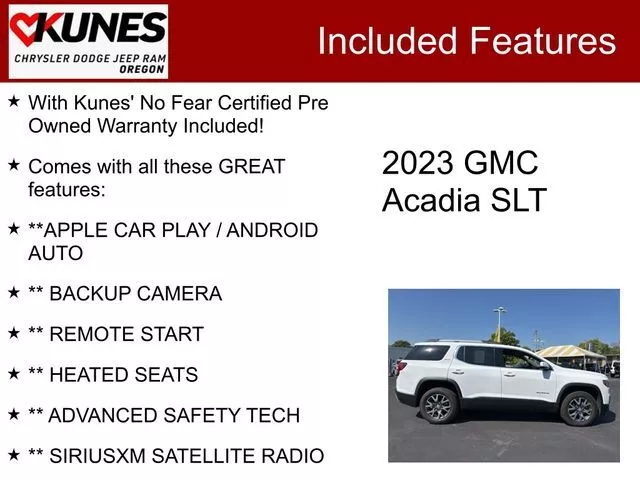 Used 2023 GMC Acadia SLT with VIN 1GKKNML48PZ105959 for sale in Oregon, IL