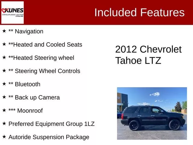 Used 2012 Chevrolet Tahoe LTZ with VIN 1GNSKCE00CR273489 for sale in Sterling, IL