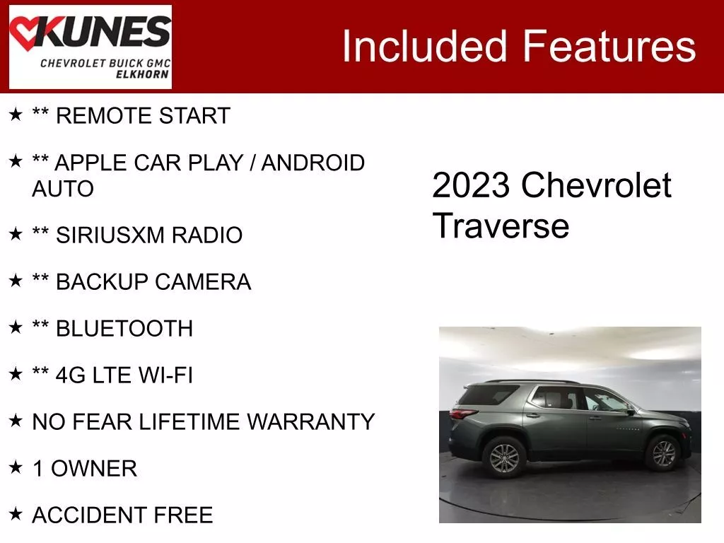 Used 2023 Chevrolet Traverse 1LT with VIN 1GNEVGKW5PJ134435 for sale in Elk Horn, WI