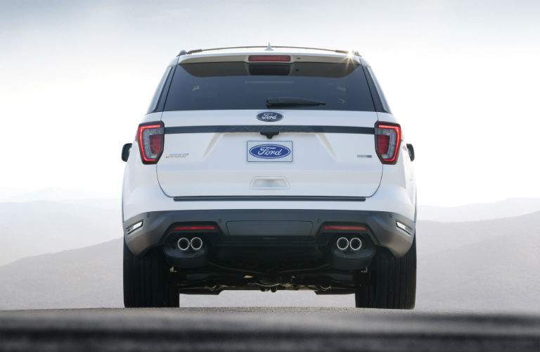 rear view of a white 2018 Ford Explorer