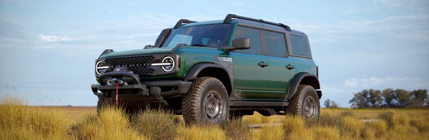 Green 2024 Ford Bronco Everglades Front Exterior in the Water