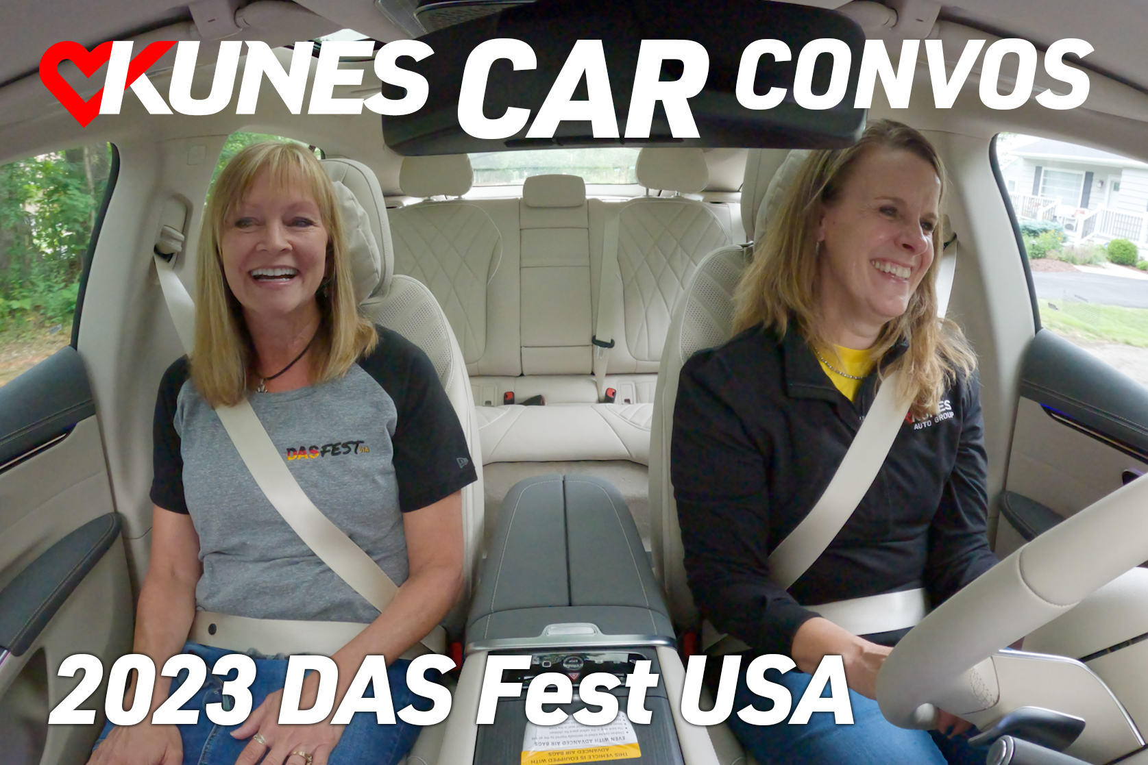 Tammy Dunn from United Way of Walworth County (UWWC) and Jen Myers, Kunes Auto & RV Group's Marketing Director, discussing DAS Fest USA while driving a 2023 All Electric Mercedes-Benz EQS 580 4Matic
