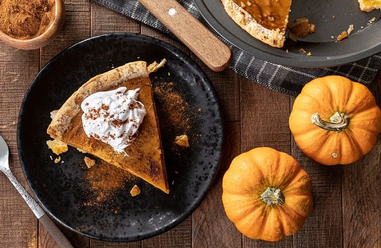 View of a slice of pumpkin pie