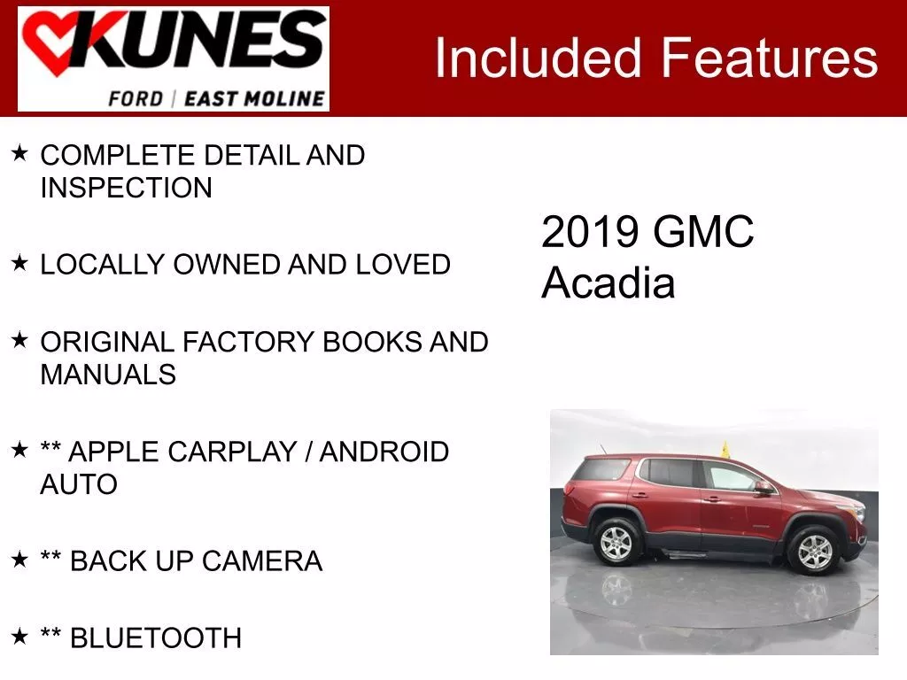 Used 2019 GMC Acadia SLE-1 with VIN 1GKKNKLA8KZ295183 for sale in East Moline, IL