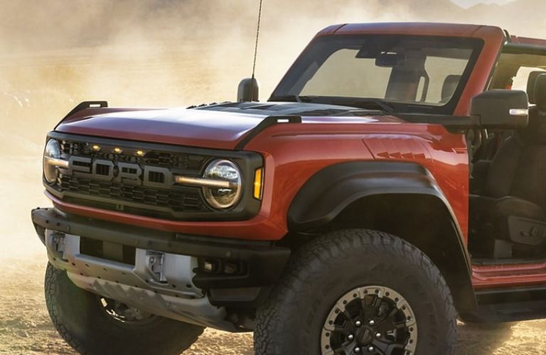 Orange 2023 Ford Bronco Raptor Front Quarter and Grille