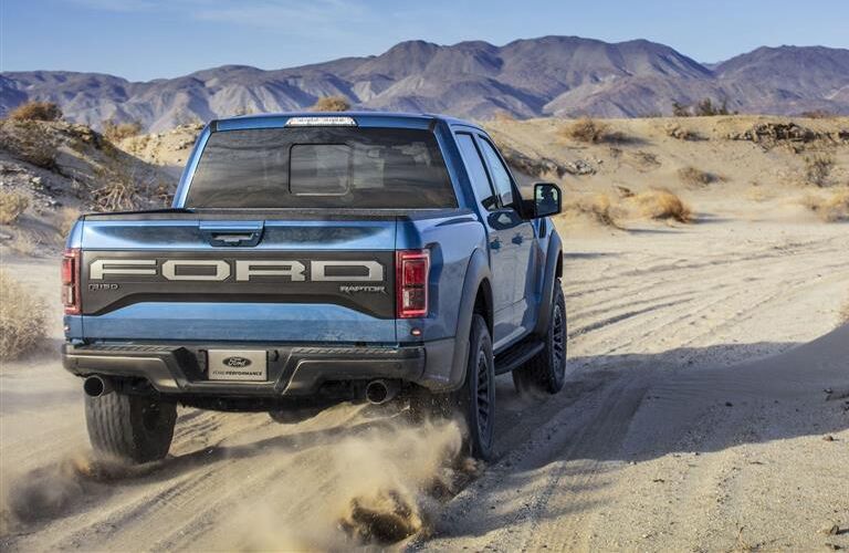 rear view of a blue 2019 Ford F-150 Raptor