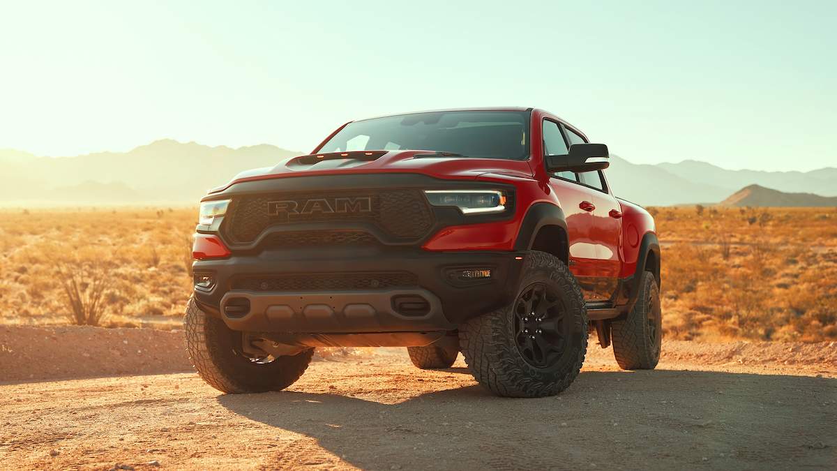 Ram 1500 in the desert, red