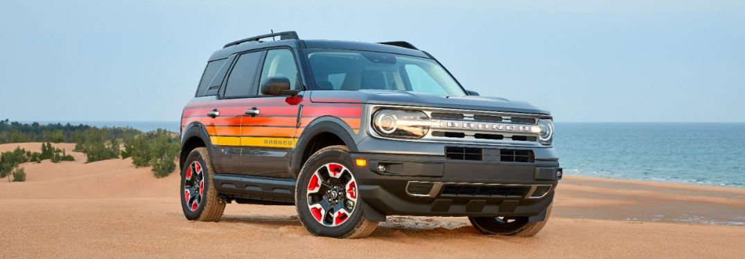 Black 2024 Ford Bronco Sport Free Wheeling Special Edition with Sunset Graphics on a Beach