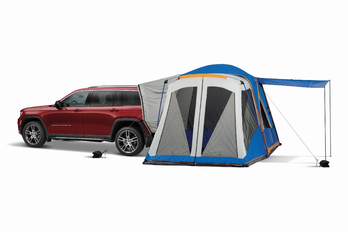 Blue and Gray Mopar Tent on Jeep Grand Cherokee