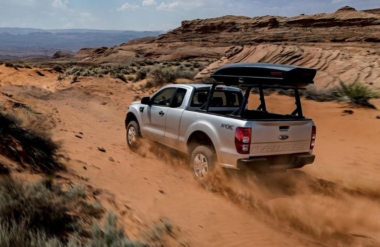 Silver 2022 Ford Ranger Rear Exterior in a Desert