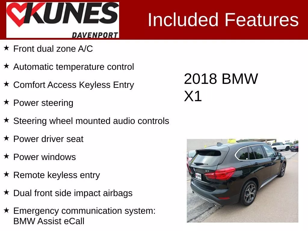 Used 2018 BMW X1 28i with VIN WBXHT3C38J5F91559 for sale in Davenport, IA