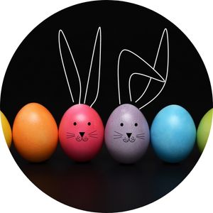 Colorful Easter Eggs on a Black Background with Easter Bunny