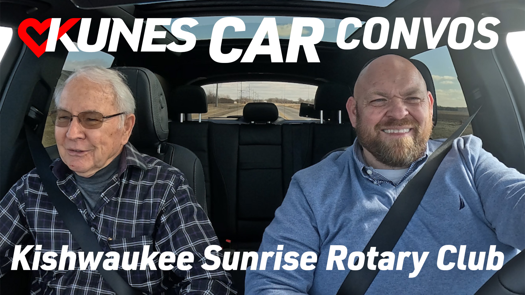 Text reads: Kunes Car Convos; Kishwaukee Sunrise Rotary Club
Pictured left to right: Norman Walzer, Kishwaukee Sunrise Rotary Club President, and Ron Hutter, Regional General Manager of Kunes Auto Group's Sycamore, IL, region