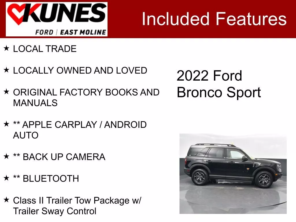 Used 2022 Ford Bronco Sport Badlands with VIN 3FMCR9D97NRE20907 for sale in East Moline, IL