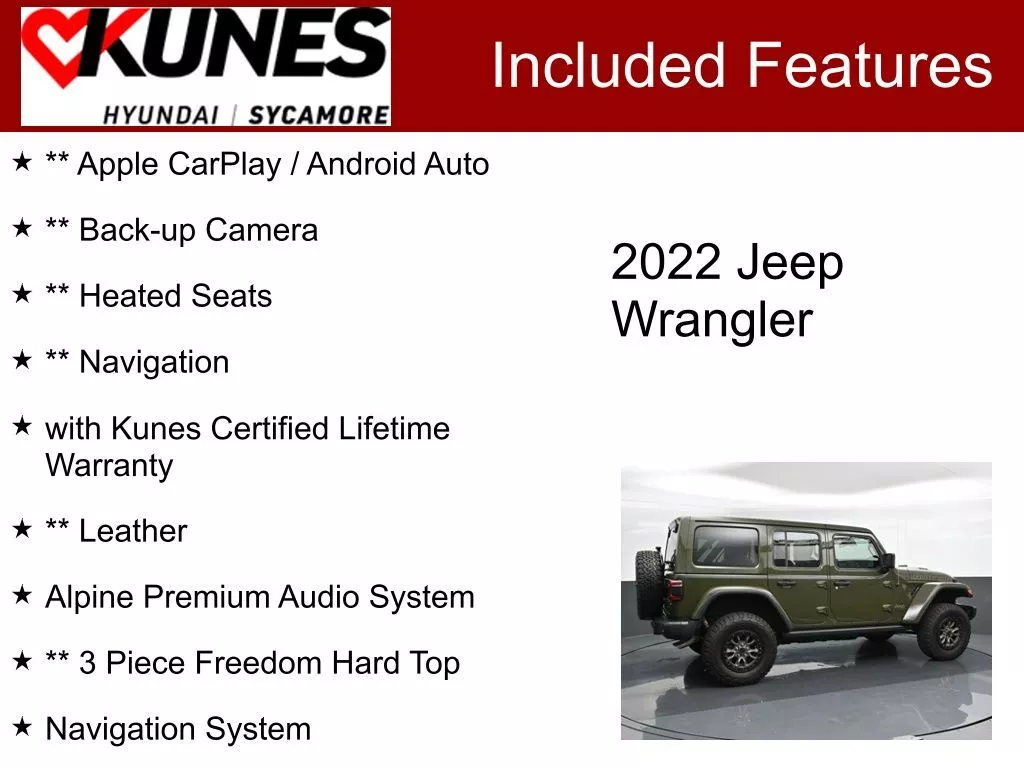 Used 2022 Jeep Wrangler Unlimited Rubicon 392 with VIN 1C4JJXSJ1NW215780 for sale in Sycamore, IL