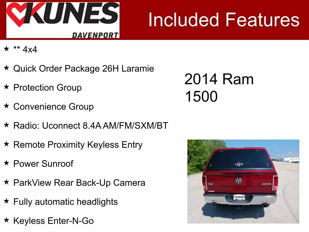 Used 2014 RAM Ram 1500 Pickup Laramie with VIN 1C6RR7NT1ES274741 for sale in Davenport, IA