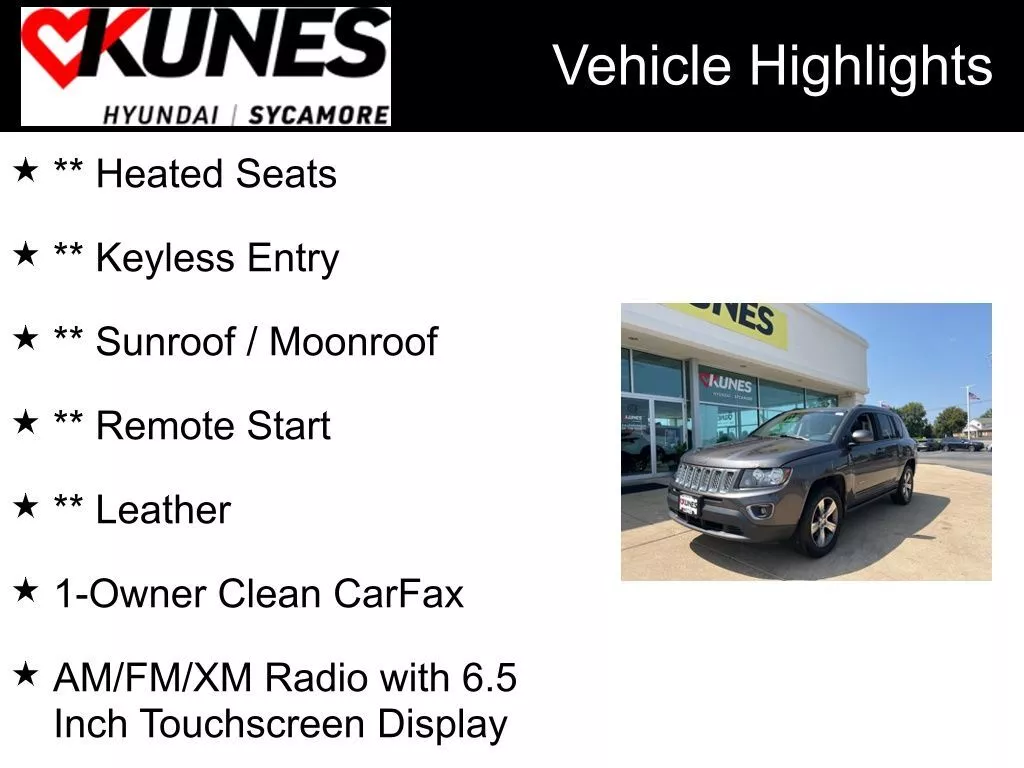 Used 2016 Jeep Compass High Altitude with VIN 1C4NJDEB1GD751101 for sale in Sycamore, IL