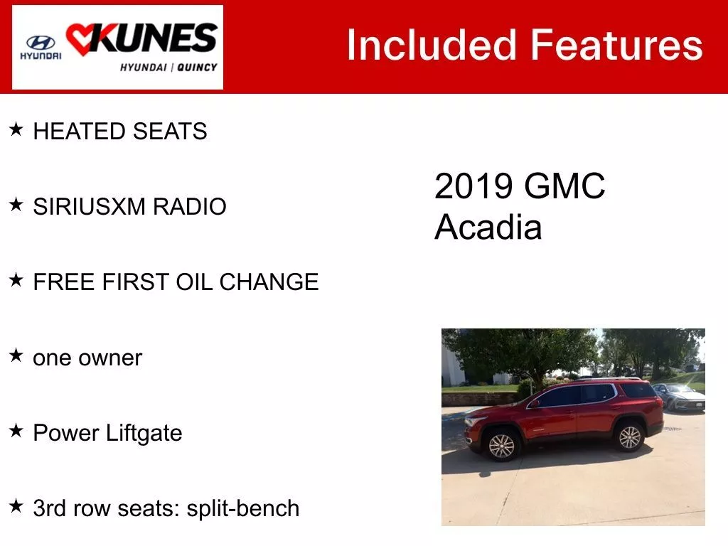 Used 2019 GMC Acadia SLE-2 with VIN 1GKKNLLS3KZ137445 for sale in Quincy, IL