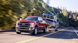 front view of a red 2021 Ford Super Duty