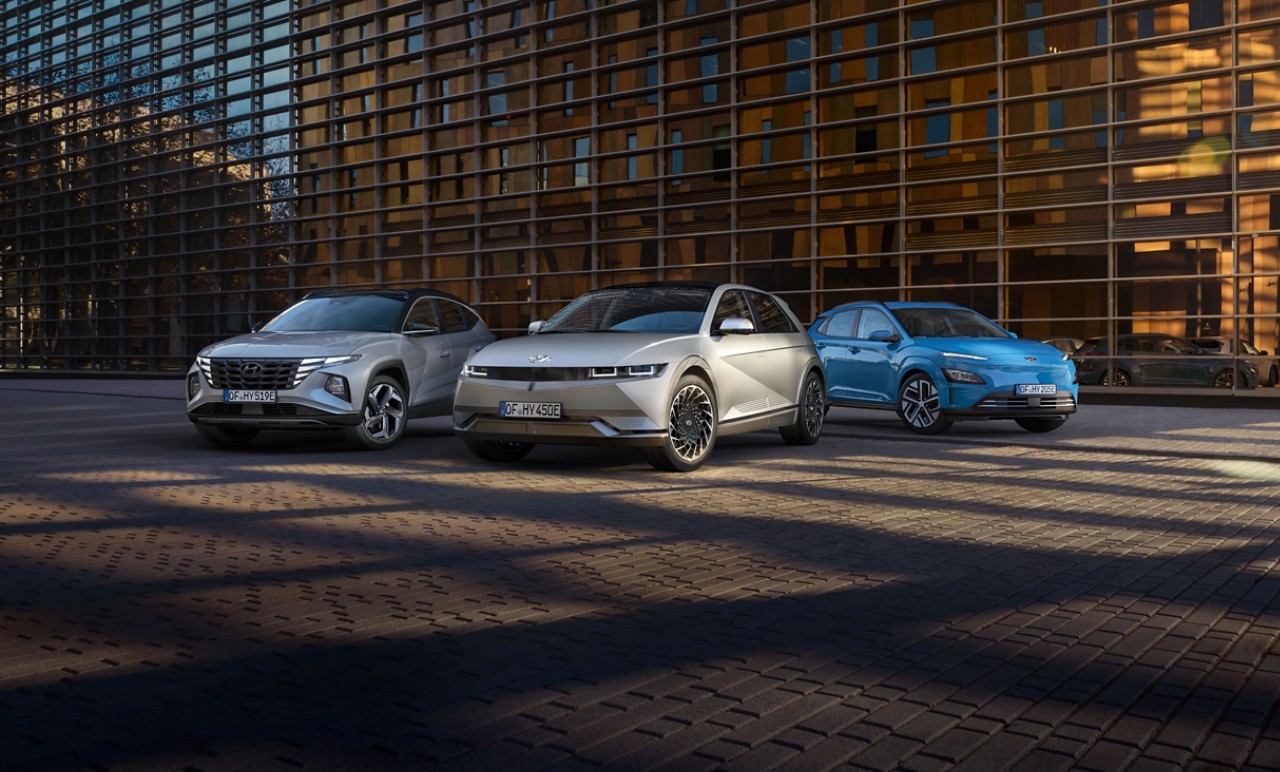 a lineup of electric and hybrid vehicles