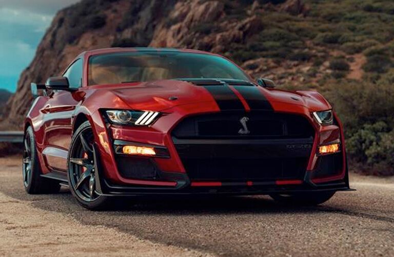 front view of a red 2020 Ford Mustang Shelby GT500